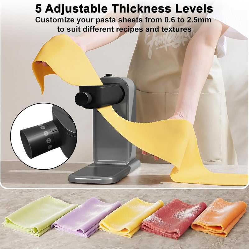 GEFT Electric Pasta Maker, 3-in-1 Pasta Maker Machine Includes Pasta Roller Spaghetti Cutter & Fettuccine Cutter with Cleaning Brush, Noodle Maker for Home Use, Gray - Image 2